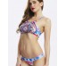 Women Sexy High Neck Geometry Printed Hollow Out Back Padded Bikini Set Beachwear