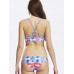 Women Sexy High Neck Geometry Printed Hollow Out Back Padded Bikini Set Beachwear