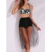 Women Sexy Plus Size Halter Floral Print Mesh High-Waisted Two-Piece Swimsuit
