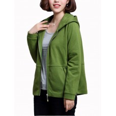 Casual Women Zip Pure Color Loose Jersey Jacket Coat Hoodie Sweatshirt