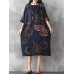 Women Vintage Plus Size Fish Printed Dresses Round Neck Mid Dress