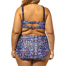 Plus Size Sexy Printing Front Strings Criss-cross Underwire Hollow Out Bikini Swimwear