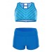 Women Striped Board Shorts Sports Racerback Tankini Beachwear Swimsuit