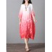Retro Brand Gradient Dye Print Dress Color Embroidery Half Sleeve Linen Dress