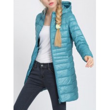 Casual Women Pure Color Hooded Long Sleeve Down Coats