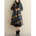 Ethnic Women Thick Long Sleeve Frog Button Printed Coat with Pockets