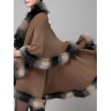 Elegant Women Faux Fur Collar Button Shawl Cape Coat