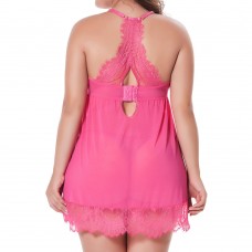 Plus Size Sexy Lace Sling Dress Translucent Mesh Women Sleepwear