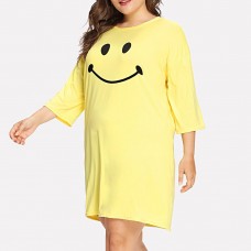 Milk Silk Women Loose Smile Printing Comfortable Pajamas Maternity Dress
