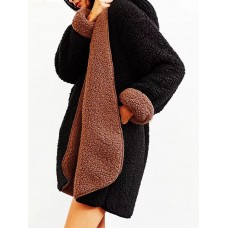 Women Casual Fleece Warm Winter Hooded Two-Face Coats