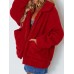 Casual Women Pure Color Lapel Fleece Zipper Coats with Pockets