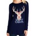 Casual Women Elk Letter Animals Printed Loose Long Sleeve O-Neck T-Shirts