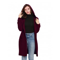 Casual Women Solid Color Button Pockets Hooded Long Coats