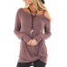 Women Casual Solid Color Kink One Shoulder Long Sleeve T-shirts